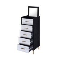 San 45 Inch 5 Drawer Jewelry Storage Chest, Gold Legs, Black and Silver