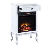 Ryla 34 Inch Wood End Table with LED Electric Fireplace, 1 Drawer, White