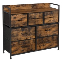 Grace 39 Inch Wood Dresser Chest, 7 Removable Drawers, Fabric Sides, Brown