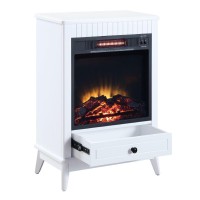 Etu 32 Inch Wood End Table with LED Electric Fireplace, 1 Drawer, White