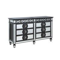 Koda 68 Inch 8 Drawer Wood Dresser, Mirror Trim, Sunburst, Black, Silver