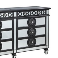 Koda 68 Inch 8 Drawer Wood Dresser, Mirror Trim, Sunburst, Black, Silver