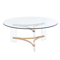 Hale 41 Inch Round Coffee Table, Glass Top, Acrylic Legs, Clear, Gold