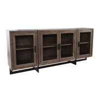 78 Inch Solid Wood Sideboard Buffet Cabinet, 4 Doors, One Shelf, Oak Brown