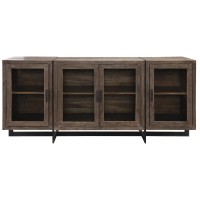 78 Inch Solid Wood Sideboard Buffet Cabinet, 4 Doors, One Shelf, Oak Brown