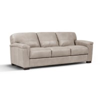 Joy 91 Inch Sofa, T Cushion Back, Beige Genuine Leather, Padded Arms