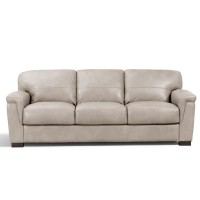 Joy 91 Inch Sofa, T Cushion Back, Beige Genuine Leather, Padded Arms