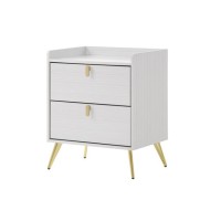 Cos 26 Inch Modern Nightstand, 2 Drawers, Metal Handles, Wood, White, Gold