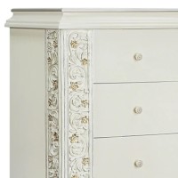 Rox 58 Inch Classic Ornate Carved Tall Dresser Chest, 4 Drawer, Wood, White