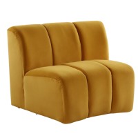 Theo 43 Inch Armless Accent Chair, Velvet, Curved Channel Tufting, Yellow