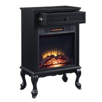 Ryla 34 Inch Wood End Table with LED Electric Fireplace, 1 Drawer, Black