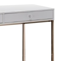 47 Inch Desk Console Table, 2 Drawers, Metal Frame, White, Gold