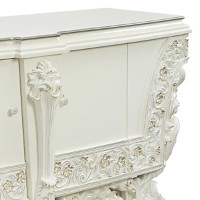 Rox 82 Inch Classic Ornate Carved Side Dresser with 2 Doors, Wood, White