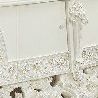 Rox 82 Inch Classic Ornate Carved Side Dresser with 2 Doors, Wood, White