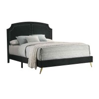 Lily Platform King Upholstered Bed, Padded Headboard, Black, Gold