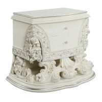 Rox 40 Inch Classic Ornate Carved Nightstand with 2 Drawer, Wood, White