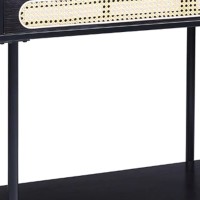 Bert 47 Inch Oblong Console Table, Rattan Apron Accent, Metal Legs, Black