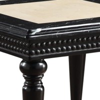 Mavi 28 Inch Square End Table, Marble Top, Beaded Apron, Black