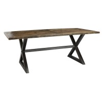 78 Inch Solid Wood Dining Table, Crossed Legs, 6 Seater, Rustic Brown