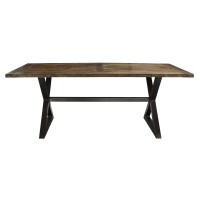 78 Inch Solid Wood Dining Table, Crossed Legs, 6 Seater, Rustic Brown