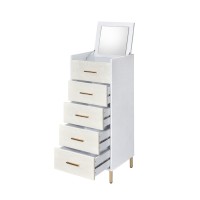 San 45 Inch 5 Drawer Jewelry Storage Chest, Gold Metal Legs, White and Gold