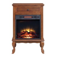 Ryla 34 Inch Wood End Table with LED Electric Fireplace, 1 Drawer, Walnut