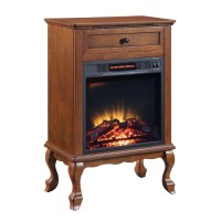 Ryla 34 Inch Wood End Table with LED Electric Fireplace, 1 Drawer, Walnut