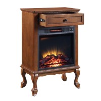 Ryla 34 Inch Wood End Table with LED Electric Fireplace, 1 Drawer, Walnut