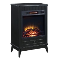 Etu 32 Inch Wood End Table with LED Electric Fireplace, 1 Drawer, Black