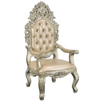 Esen 29 Inch Classic Vegan Leather Armchair, Floral Molded Carvings, Gold
