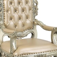 Esen 29 Inch Classic Vegan Leather Armchair, Floral Molded Carvings, Gold