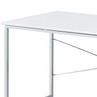 Mayo 47 Inch Rectangular Desk Console Table, Crossed Bars, White, Chrome