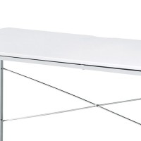 Mayo 47 Inch Rectangular Desk Console Table, Crossed Bars, White, Chrome