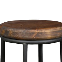 Ken 24 Inch Backless Round Counter Stool, Pine Wood Seat, Brown, Black