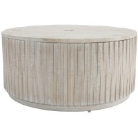 Mai 40 Inch Round Coffee Table With Storage, Fluted Design, Antique White