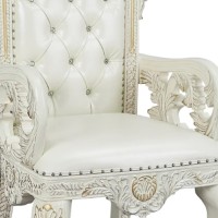 Rox 28 Inch Classic Vegan Leather Royal Armchair, Acrylic Diamond, White