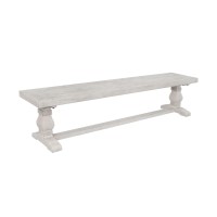 Kai 66 Inch Reclaimed Pine Dining Bench, Turned Pedestals, Antique White