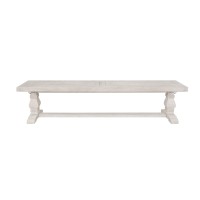 Kai 66 Inch Reclaimed Pine Dining Bench, Turned Pedestals, Antique White