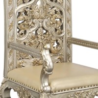 Mas 63 Inch Classic Throne Armchair, Floral Carvings, Crown Top, Gold