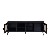 60 Inch TV Entertainment Center, Rattan Front 2 Cabinet, Metal Legs, Black