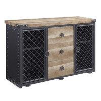 Ada 50 Inch Wood Sideboard Buffet Cabinet, 3 Drawer, Mesh Doors, Nailhead, Oak