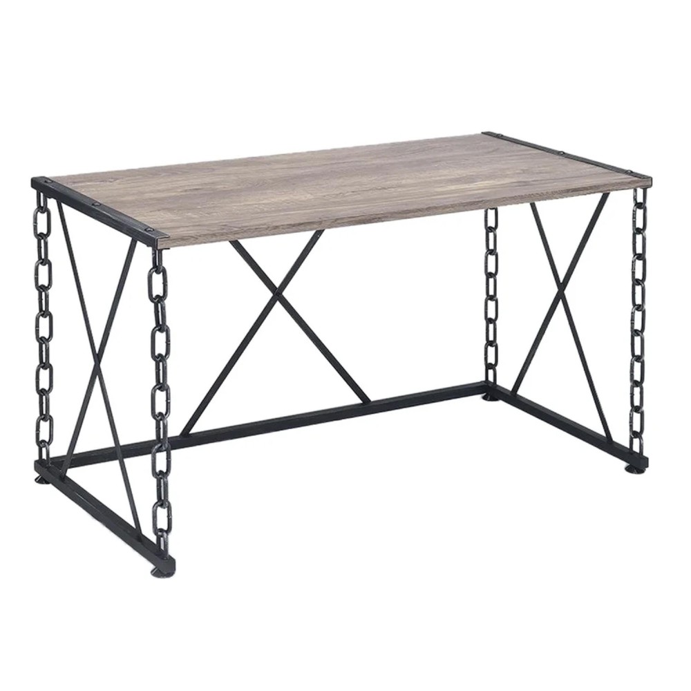 48 Inch Console Desk Table, Metal Chain Base, Oak Brown, Black