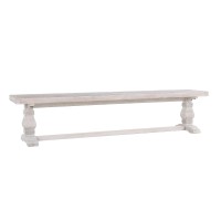 Kai 83 Inch Reclaimed Pine Dining Bench, Turned Pedestals, Antique White