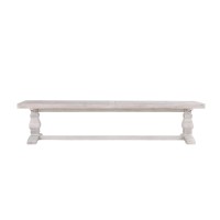 Kai 83 Inch Reclaimed Pine Dining Bench, Turned Pedestals, Antique White