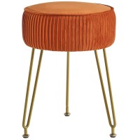 Ibuyke Velvet Round Footrest Stool Ottoman Makeup Vanity Stool Side Table Velvet Dressing Table Seat Pouf Couch Stool Golden