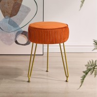 Ibuyke Velvet Round Footrest Stool Ottoman Makeup Vanity Stool Side Table Velvet Dressing Table Seat Pouf Couch Stool Golden