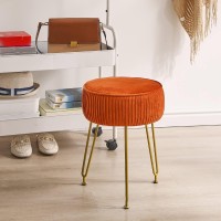 Ibuyke Velvet Round Footrest Stool Ottoman Makeup Vanity Stool Side Table Velvet Dressing Table Seat Pouf Couch Stool Golden