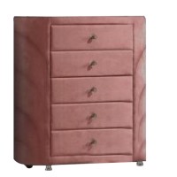 Sin 45 Inch Tall Dresser Chest, 5 Drawers, Round Metal Knobs, Velvet, Pink