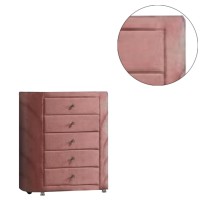 Sin 45 Inch Tall Dresser Chest, 5 Drawers, Round Metal Knobs, Velvet, Pink