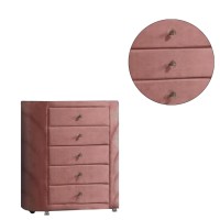 Sin 45 Inch Tall Dresser Chest, 5 Drawers, Round Metal Knobs, Velvet, Pink